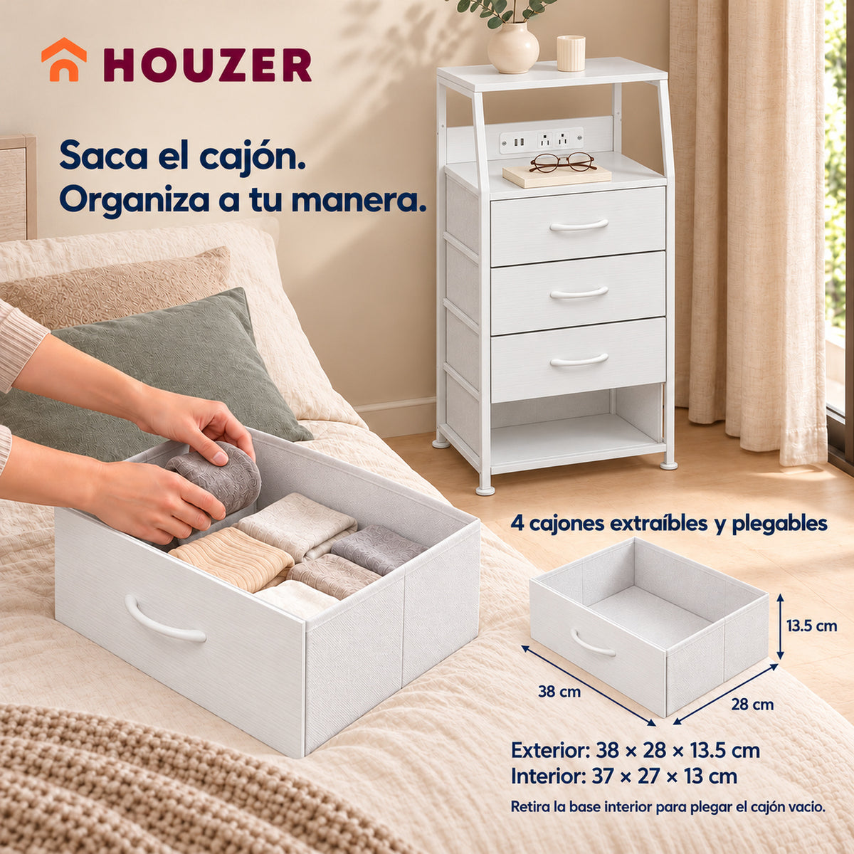 Buro Alto Mesa Noche 4 Cajones Organizador Enchufe Electrico Mate Nórdico