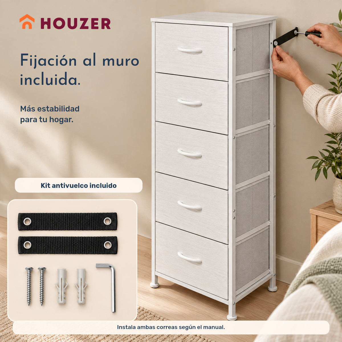 Comoda Cajonera Vertical 5 Cajones Acero Repisa Organizador Nórdico