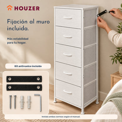 Comoda Cajonera Vertical 5 Cajones Acero Repisa Organizador Nórdico