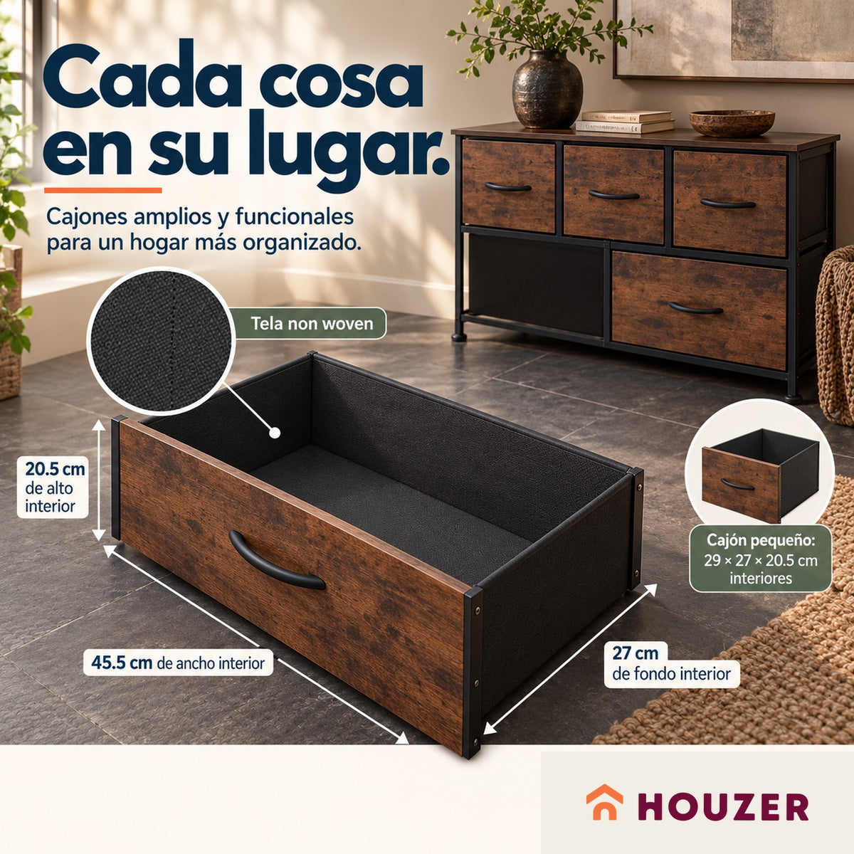 Comoda Cajonera Horizontal 5 Cajones Organizador Acero Country