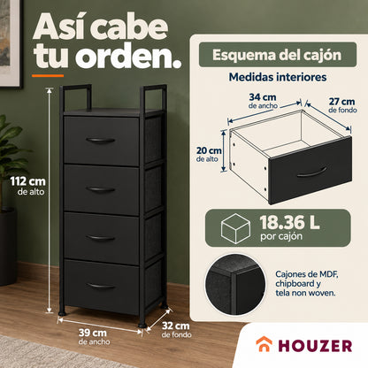 Comoda Cajonera Vertical 4 Cajones Organizador Ropa Recamara Volcano