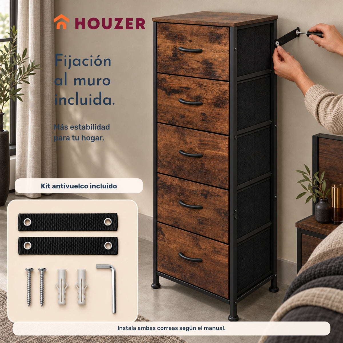 Comoda Cajonera Vertical 5 Cajones Acero Repisa Organizador Country