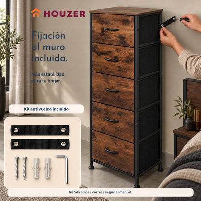 Comoda Cajonera Vertical 5 Cajones Acero Repisa Organizador Country