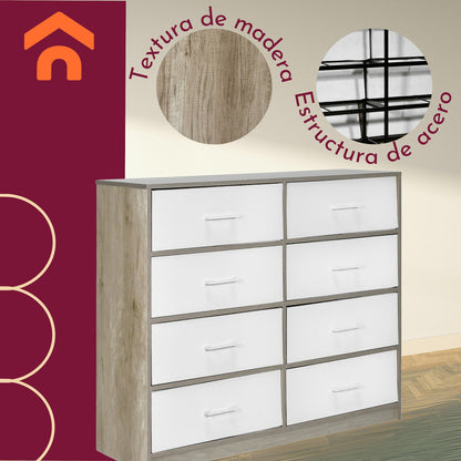 Comoda 8 Cajones Cajonera Tela Estructura Acero Mdf Color Beige