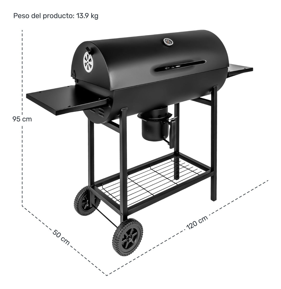 Asador Carne Parrilla Carbon Bbq Movil Termometro Cenicero