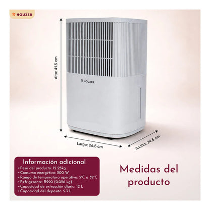 Deshumidificador 12l/dia Temporizador Automatico Inteligente Gris Oscuro