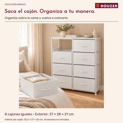 Comoda Cajonera Organizador Vertical 8 Cajones Acero Repisa Blanco