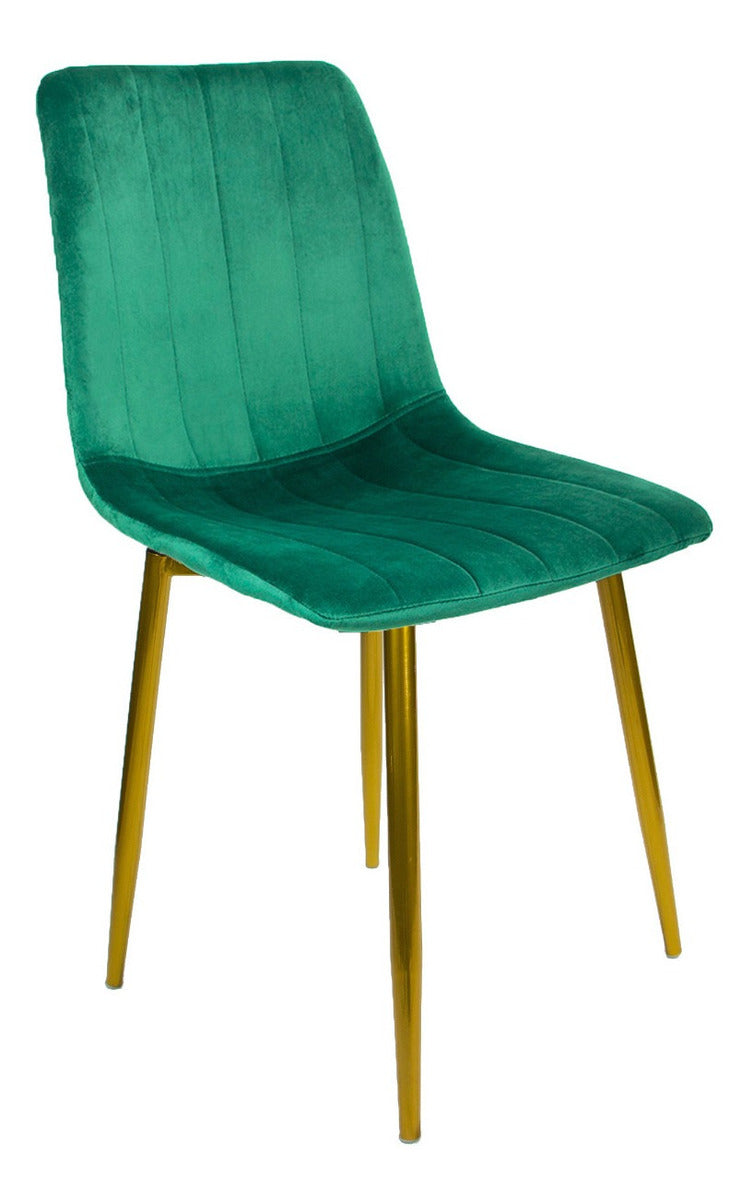 Silla Eames Tapizada Verde Recta Minimalista Vintage Pata Dorada