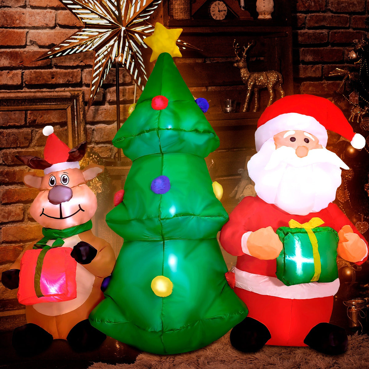 Inflable Navidad Santa Reno Arbol 1.5m Decoracion Luz Led