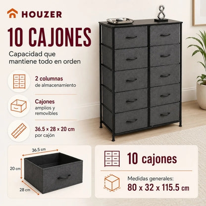 Comoda 10 Cajones Estructura Acero Cajonera Organizadora Gris