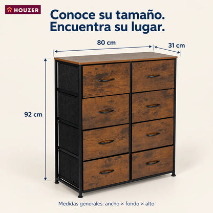 Comoda Cajonera Organizador Vertical 8 Cajones Acero Repisa Marrón