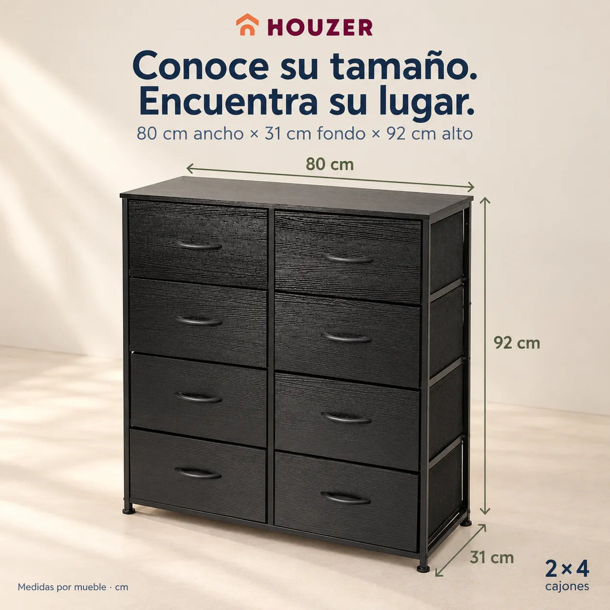 Comoda Cajonera Organizador Vertical 8 Cajones Acero Repisa Negro