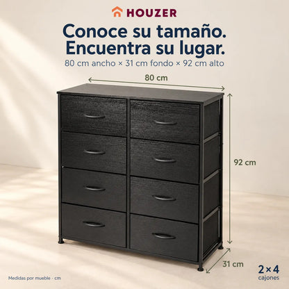 Comoda Cajonera Organizador Vertical 8 Cajones Acero Repisa Negro