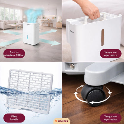 Deshumidificador Inteligente 20l/dia Secado Ropa 200m2 Timer Blanco
