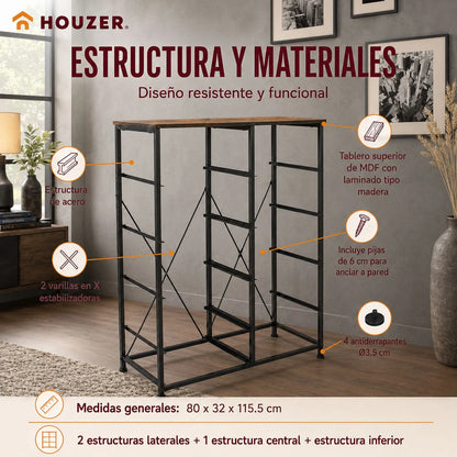 Comoda 10 Cajones Estructura Acero Cajonera Organizadora Marrón