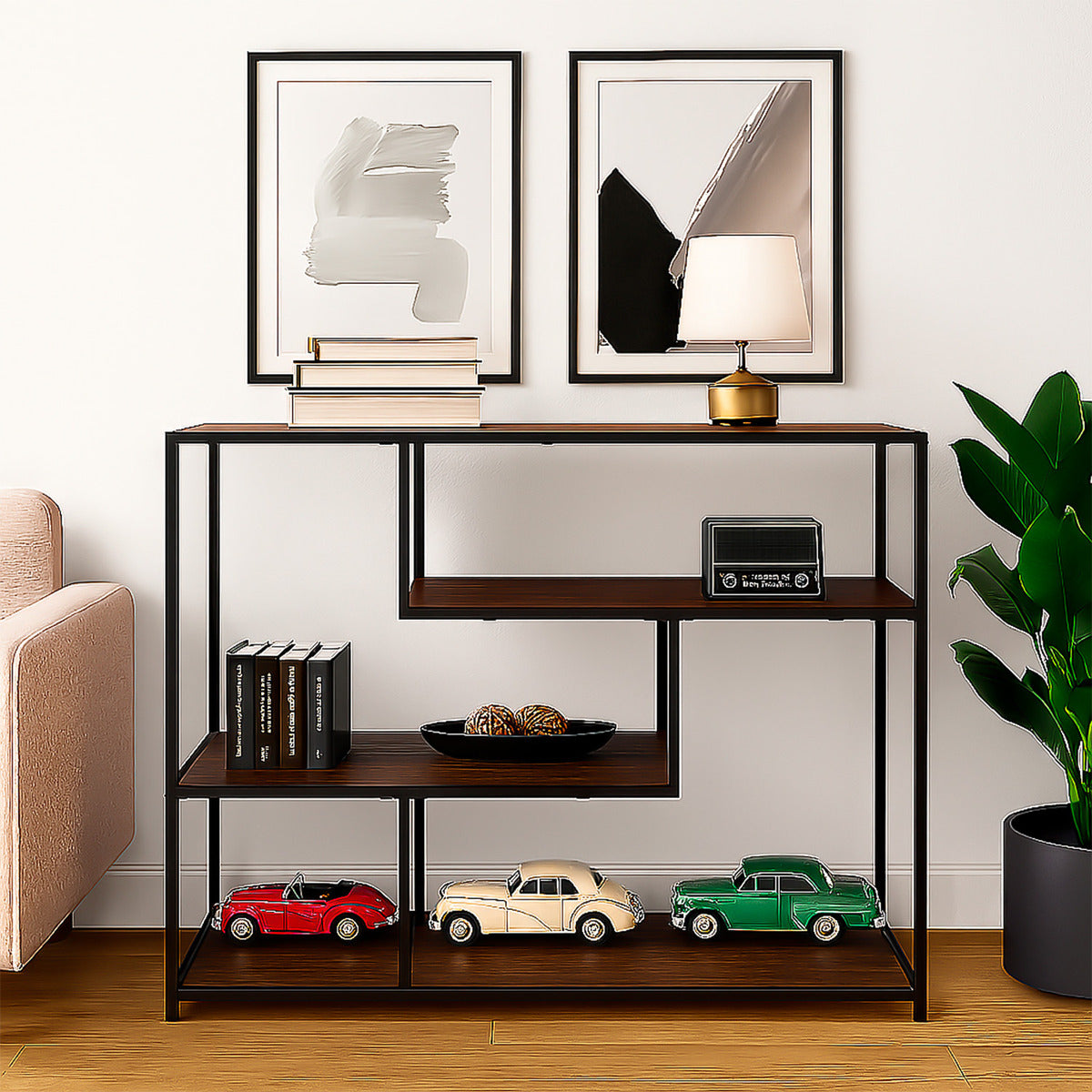 Estante Librero Organizador Mueble 4 Niveles Color Cafe