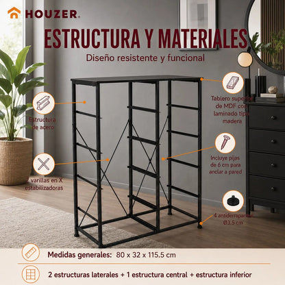 Comoda 10 Cajones Estructura Acero Cajonera Organizadora Negro