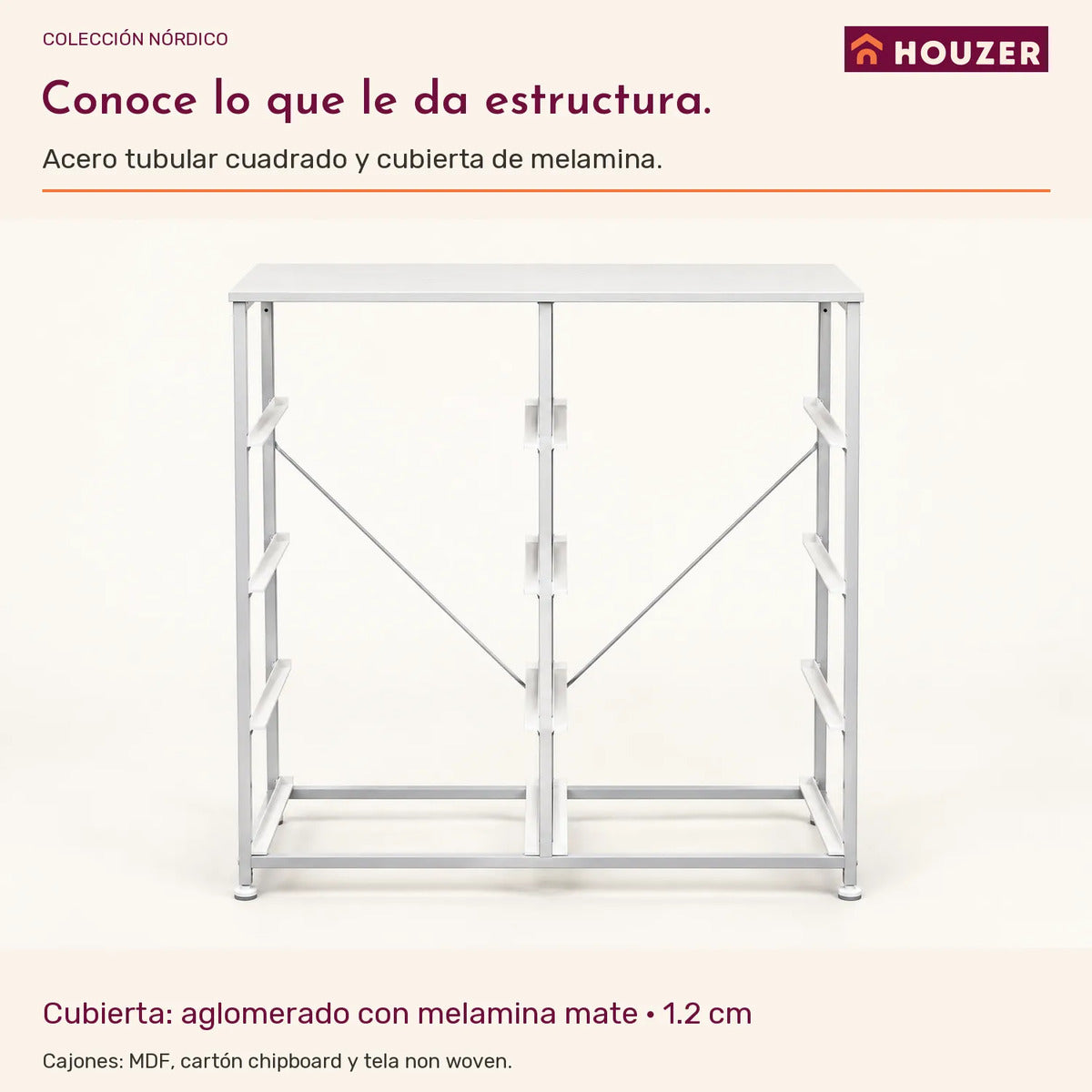 Comoda Cajonera Organizador Vertical 8 Cajones Acero Repisa Blanco