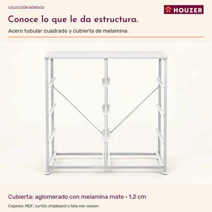 Comoda Cajonera Organizador Vertical 8 Cajones Acero Repisa Blanco