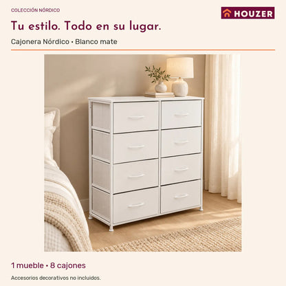 Comoda Cajonera Organizador Vertical 8 Cajones Acero Repisa Blanco