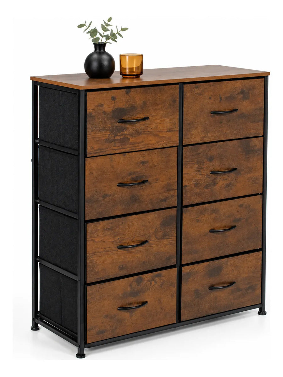 Comoda Cajonera Organizador Vertical 8 Cajones Acero Repisa Marrón