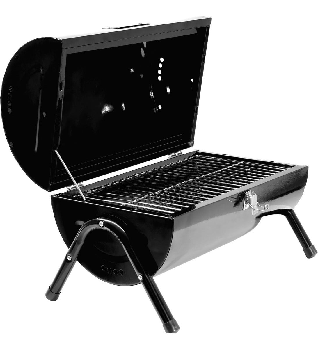 Asador Carbon Portatil Tipo Barril Negro 2 Parrillas 42x35