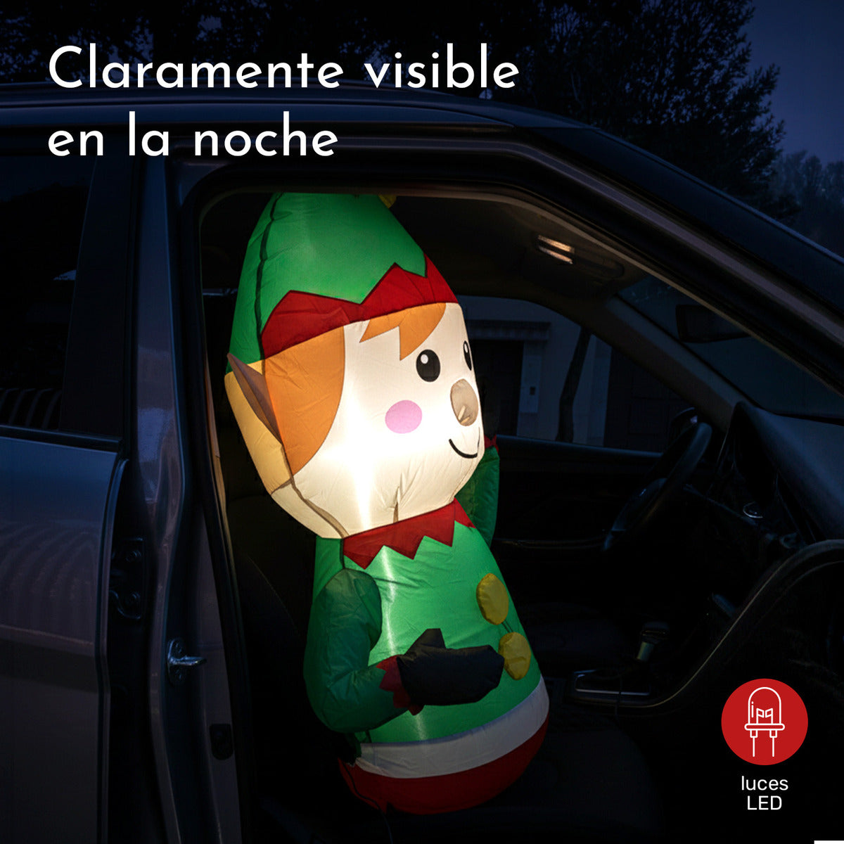Inflable Navidad Duende Gnomo Carro Automovil Interior 92cm
