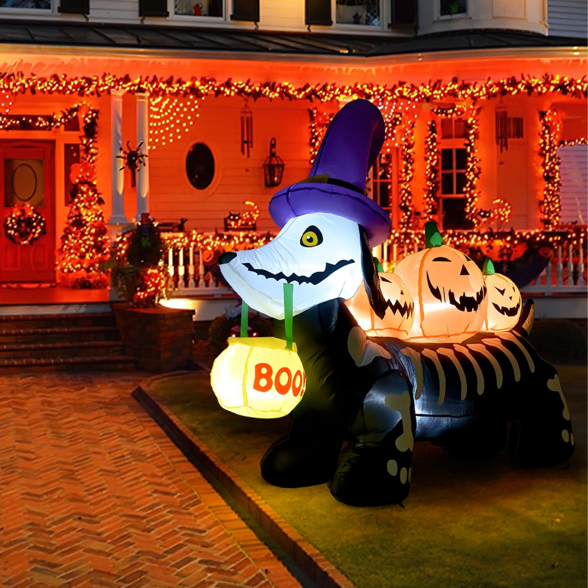 Inflable Halloween 1.8m Perro Salchicha Embrujado Luz Led