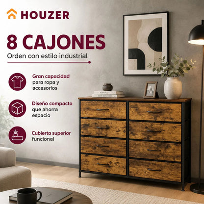 Comoda Cajonera Industrial Country 8 Cajones Organizador Marrón