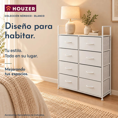 Comoda Cajonera Vertical Organizador 8 Cajones 80×31×108 Cm Blanco