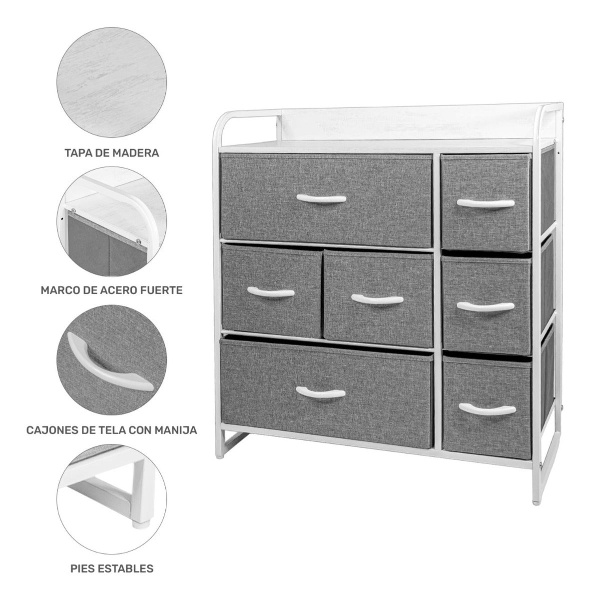 Mueble Buro Organizador Comoda Metal 7 Cajoneras Tela