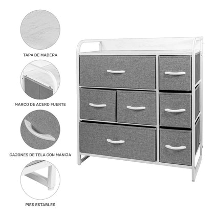 Mueble Buro Organizador Comoda Metal 7 Cajoneras Tela