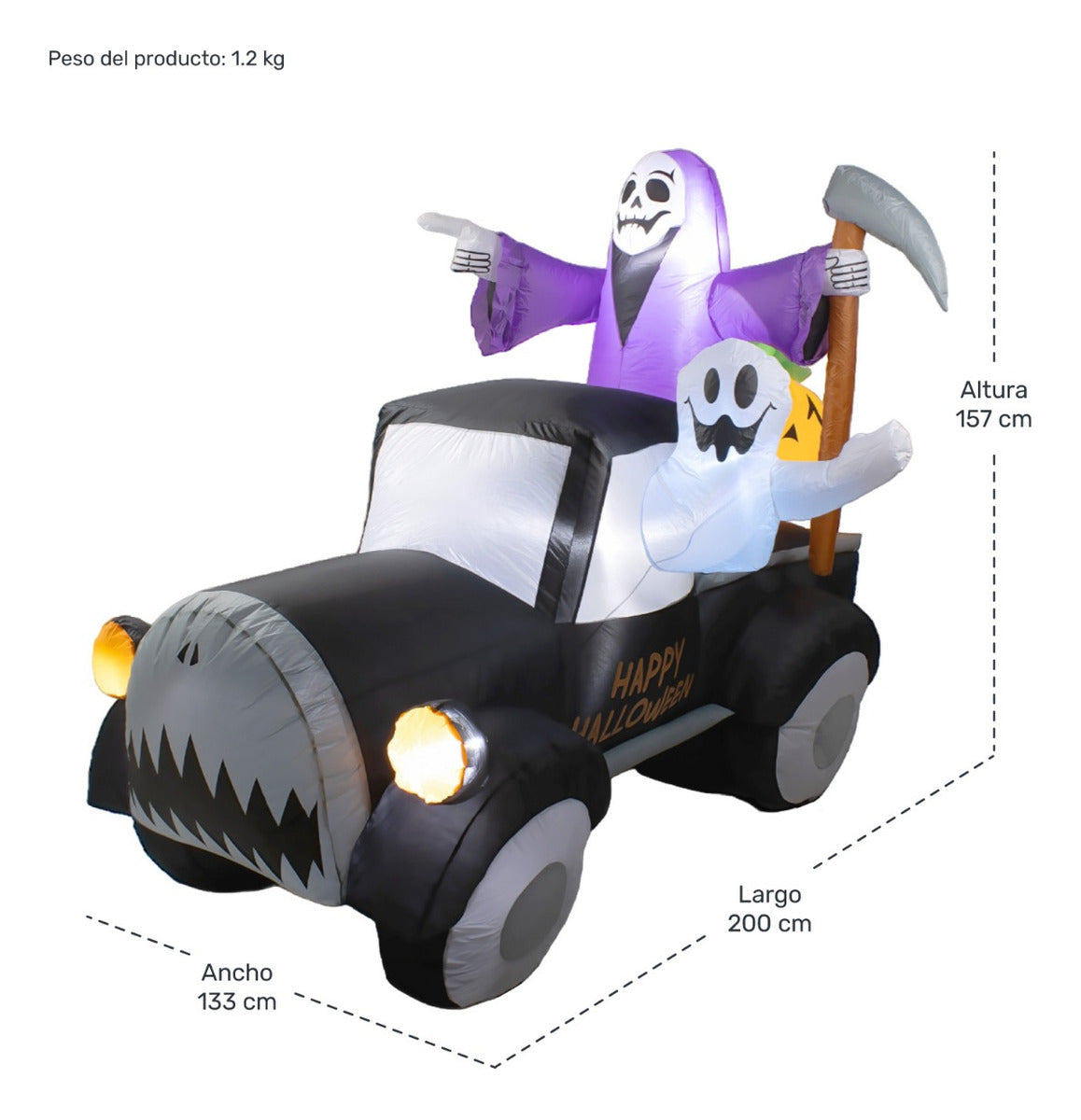 Inflable Halloween Auto Fantasma Embrujado Luz Led 2 Mts