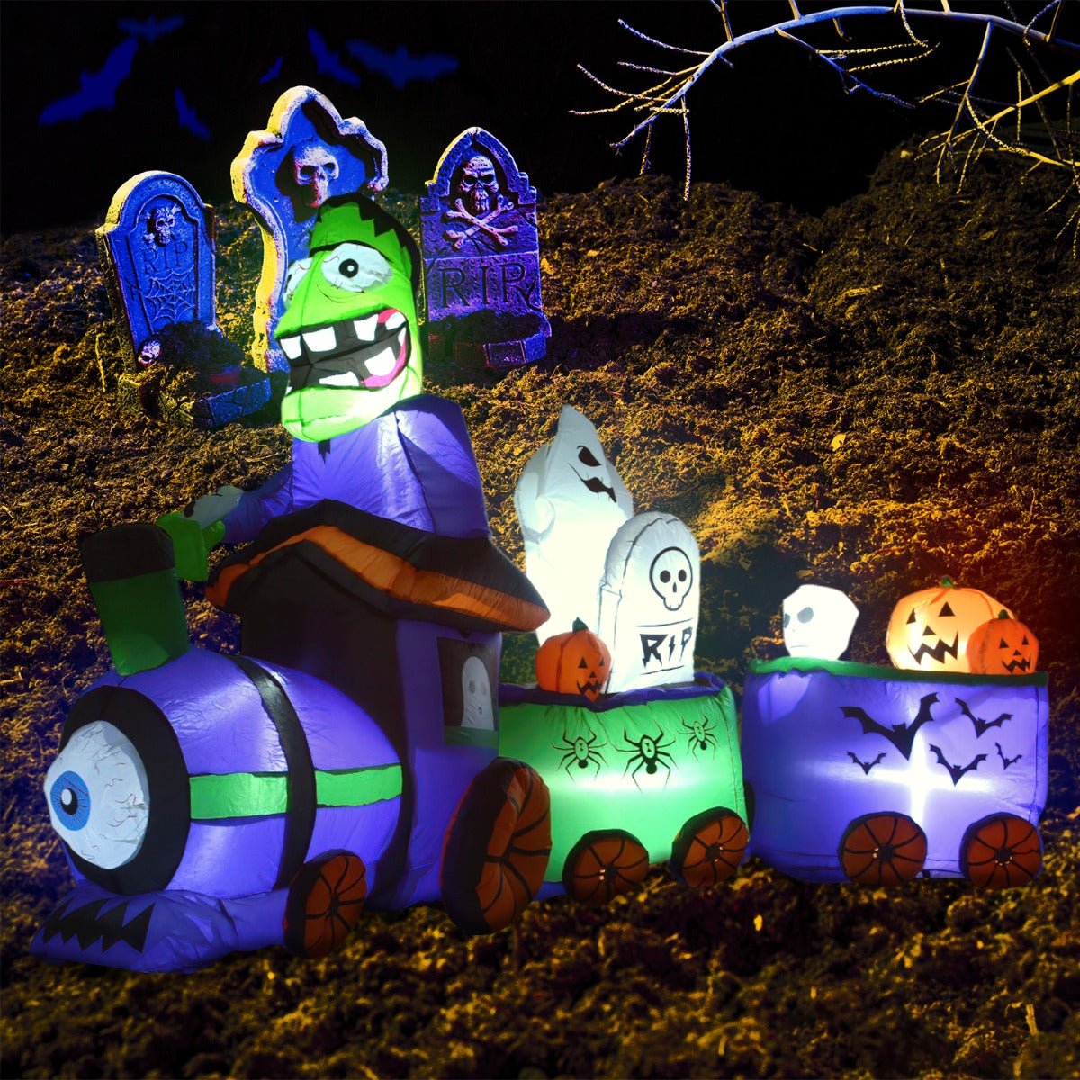 Inflable Halloween 245 Cm Tren Mortal Frankestein Luz Led