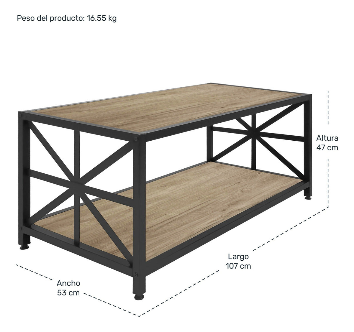 Mesa Centro Minimalista Moderna 2 Niveles 107cm Cuadrada