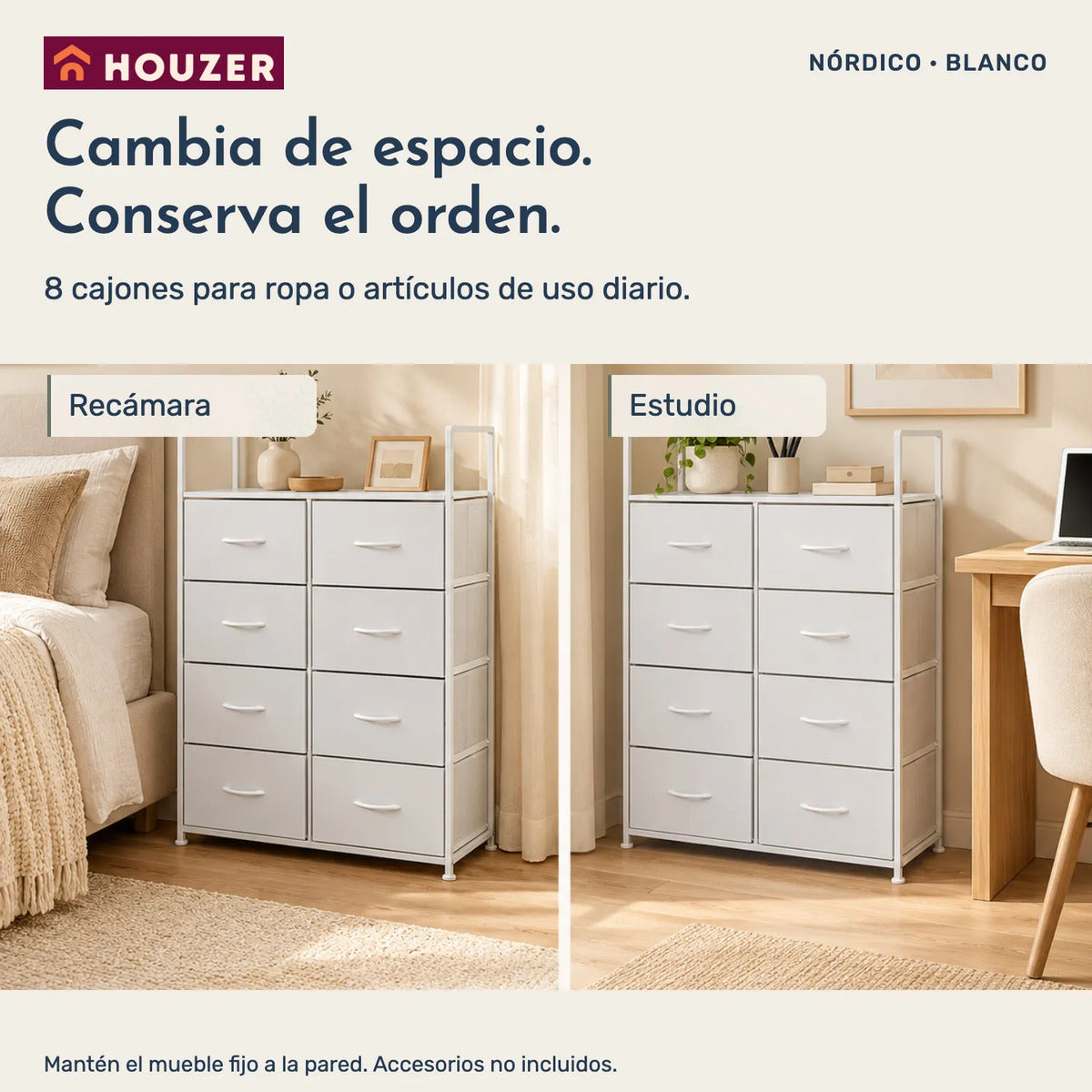 Comoda Cajonera Vertical Organizador 8 Cajones 80×31×108 Cm Blanco