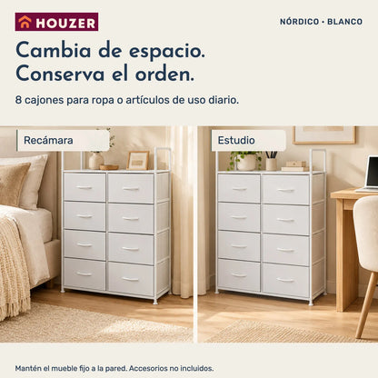 Comoda Cajonera Vertical Organizador 8 Cajones 80×31×108 Cm Blanco