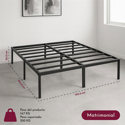 Base Cama Matrimonial Box Plegable Metal Acero Soporta 250kg