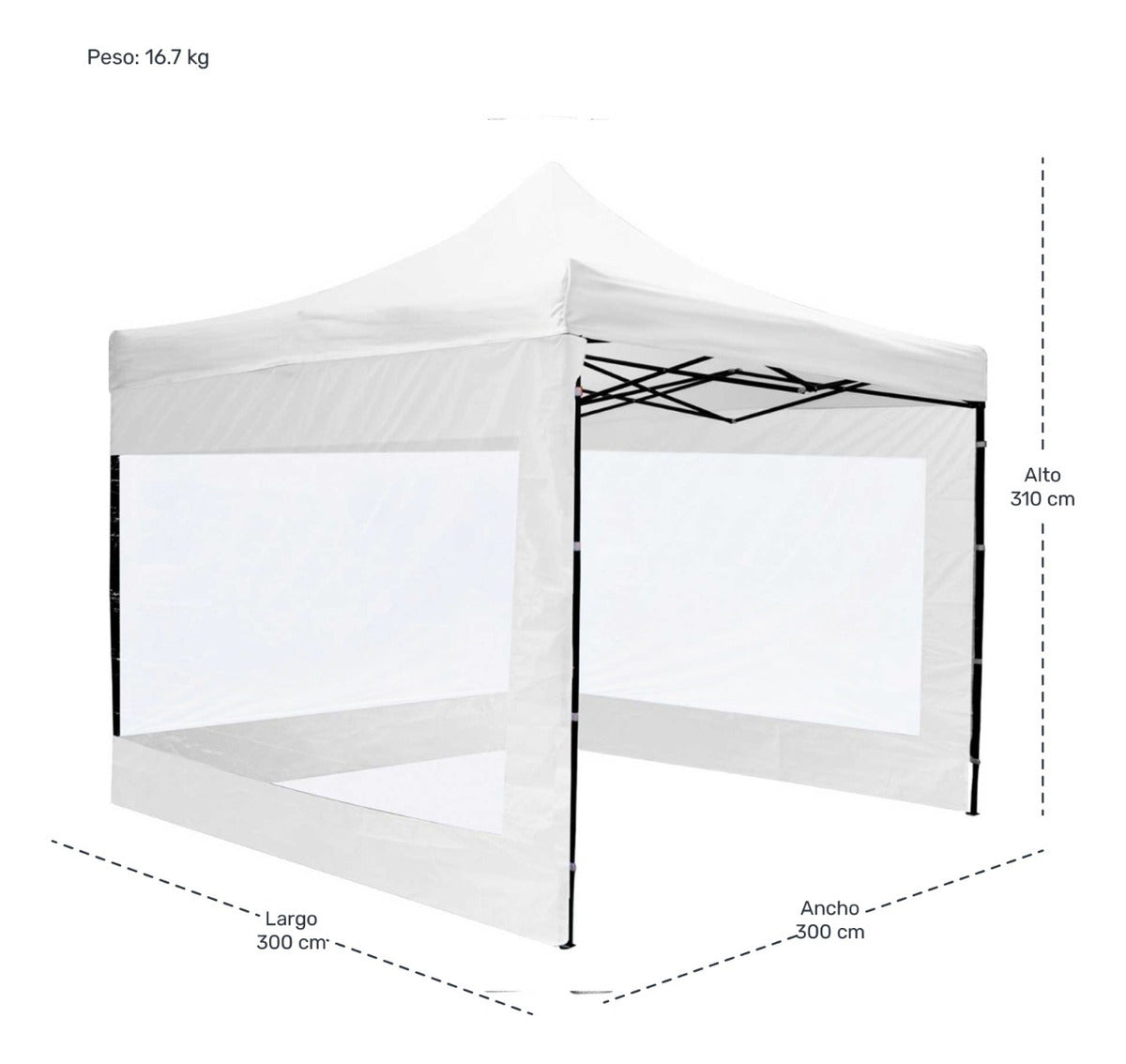 Carpa Toldo 3x3 Plegable Paredes Transparente Tejido 600d