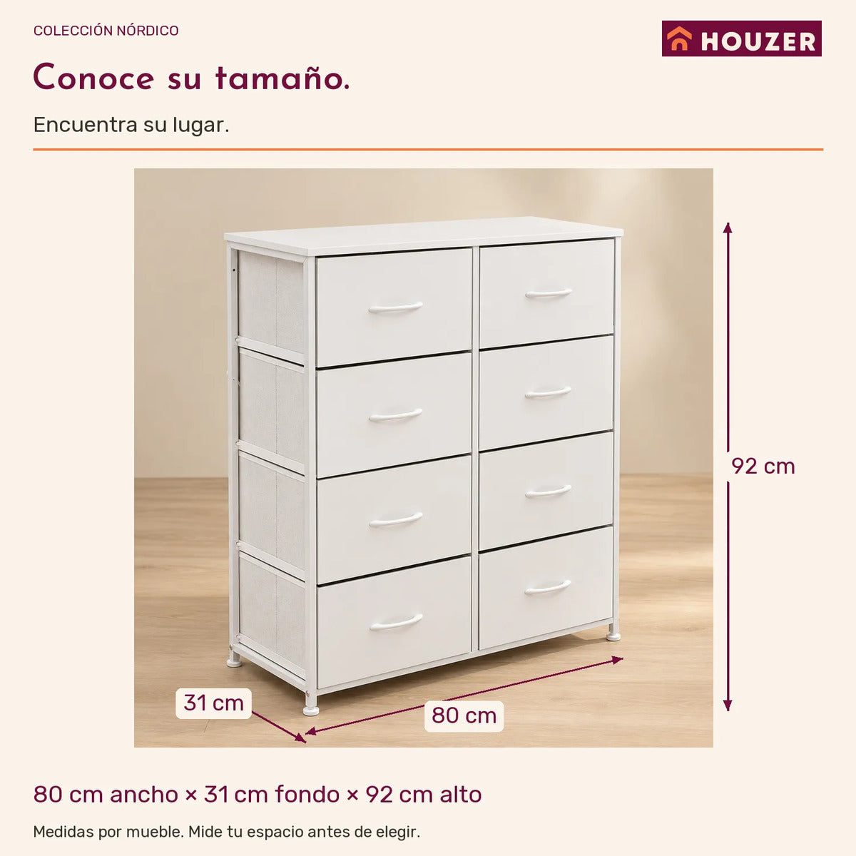 Comoda Cajonera Organizador Vertical 8 Cajones Acero Repisa Blanco