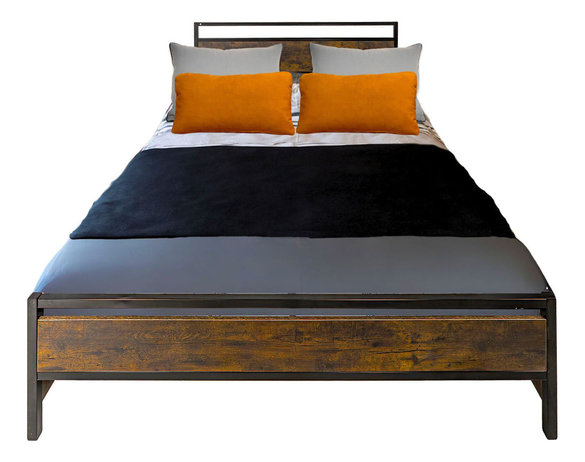 Base Cama Matrimonial Country Tipo Madera Moderna Metal