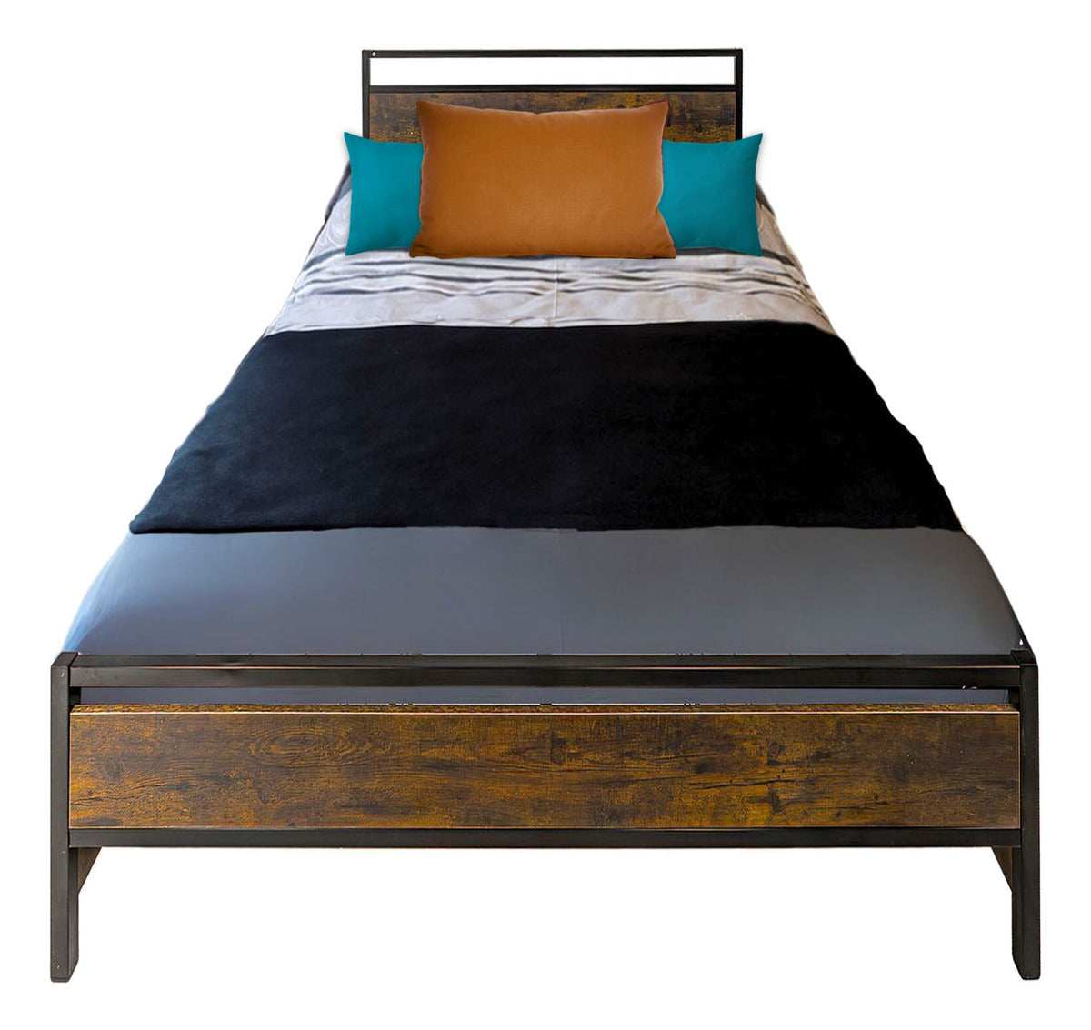 Base Cama Country Tipo Madera Individual Moderna Metal Acero