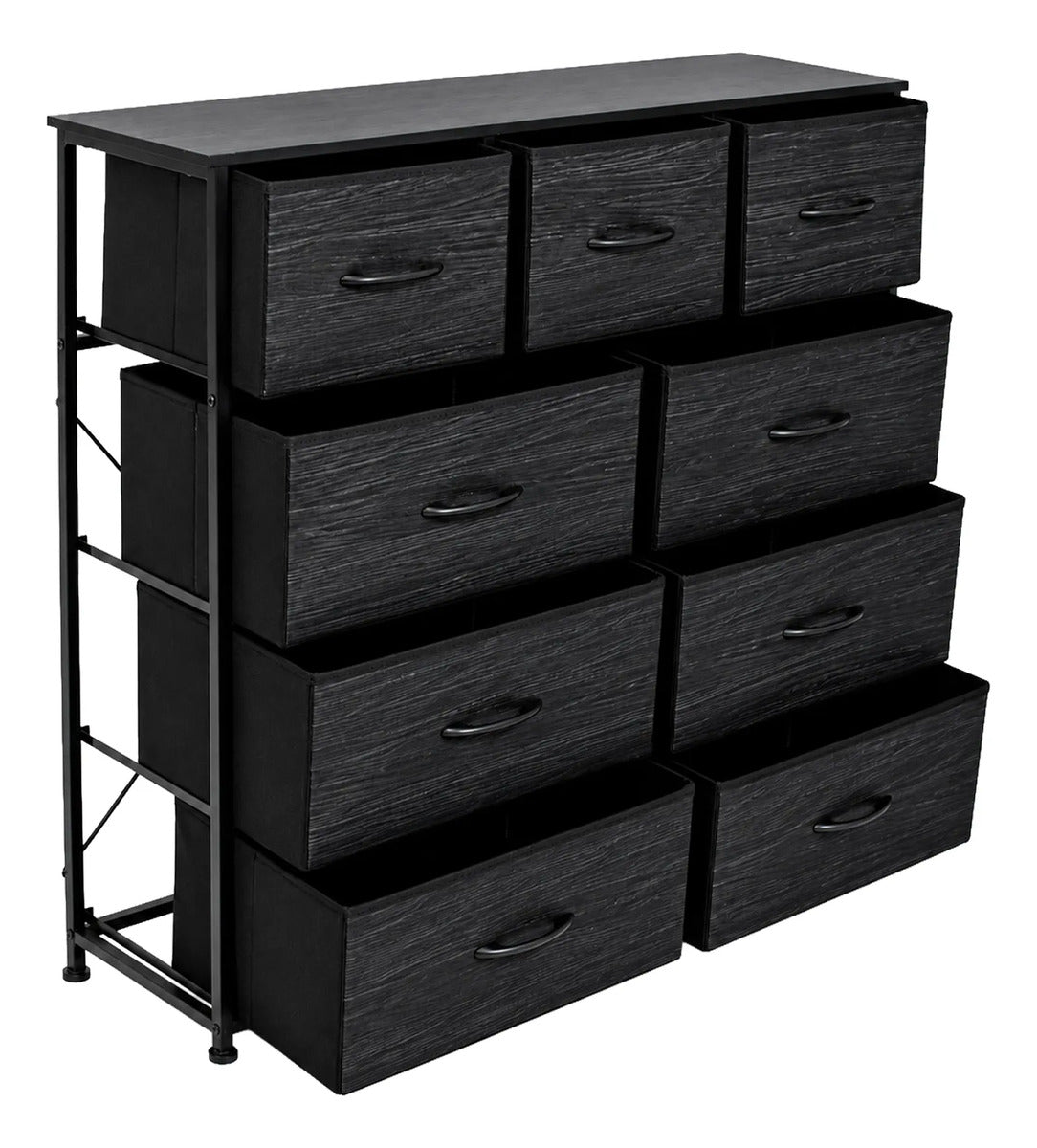 Comoda Cajonera 9 Cajones Tela Marco Acero Organizador Negro