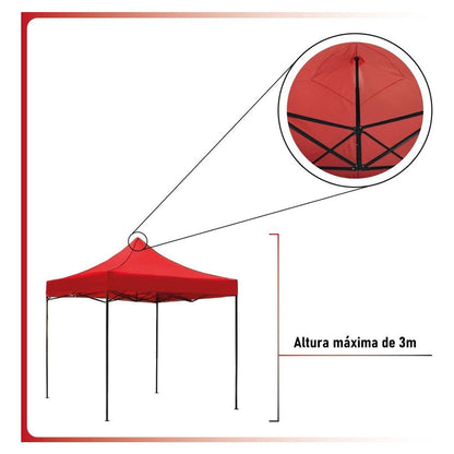 Carpa Toldo 3x3 Reforzado Plegable Impermeable Jardin 3 X 3 Roja