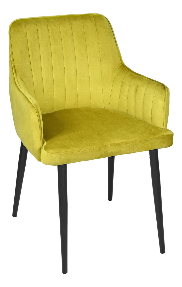 Silla Sillon Comedor Tapizado Terciopelo Moderno Amarillo