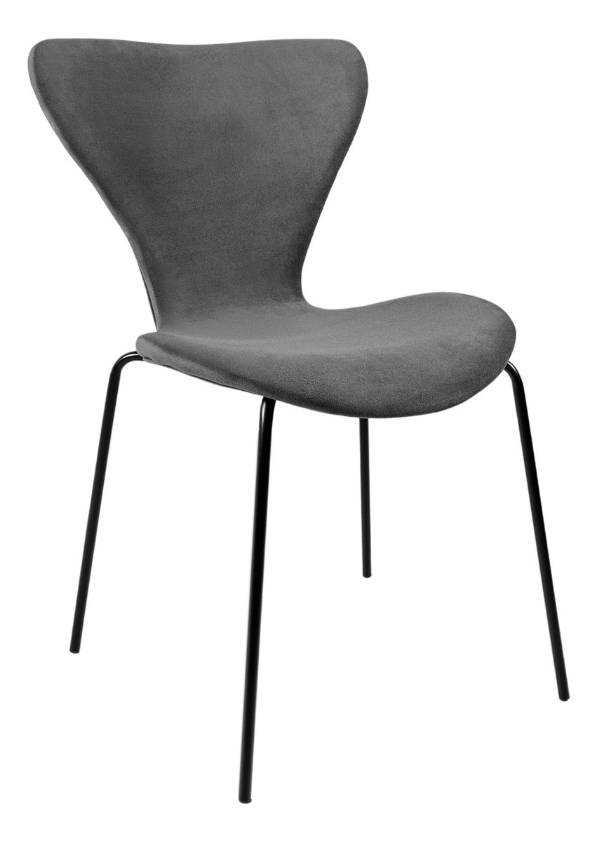 Silla Tapizada Terciopelo Comedor Minimalista Gris Oscuro