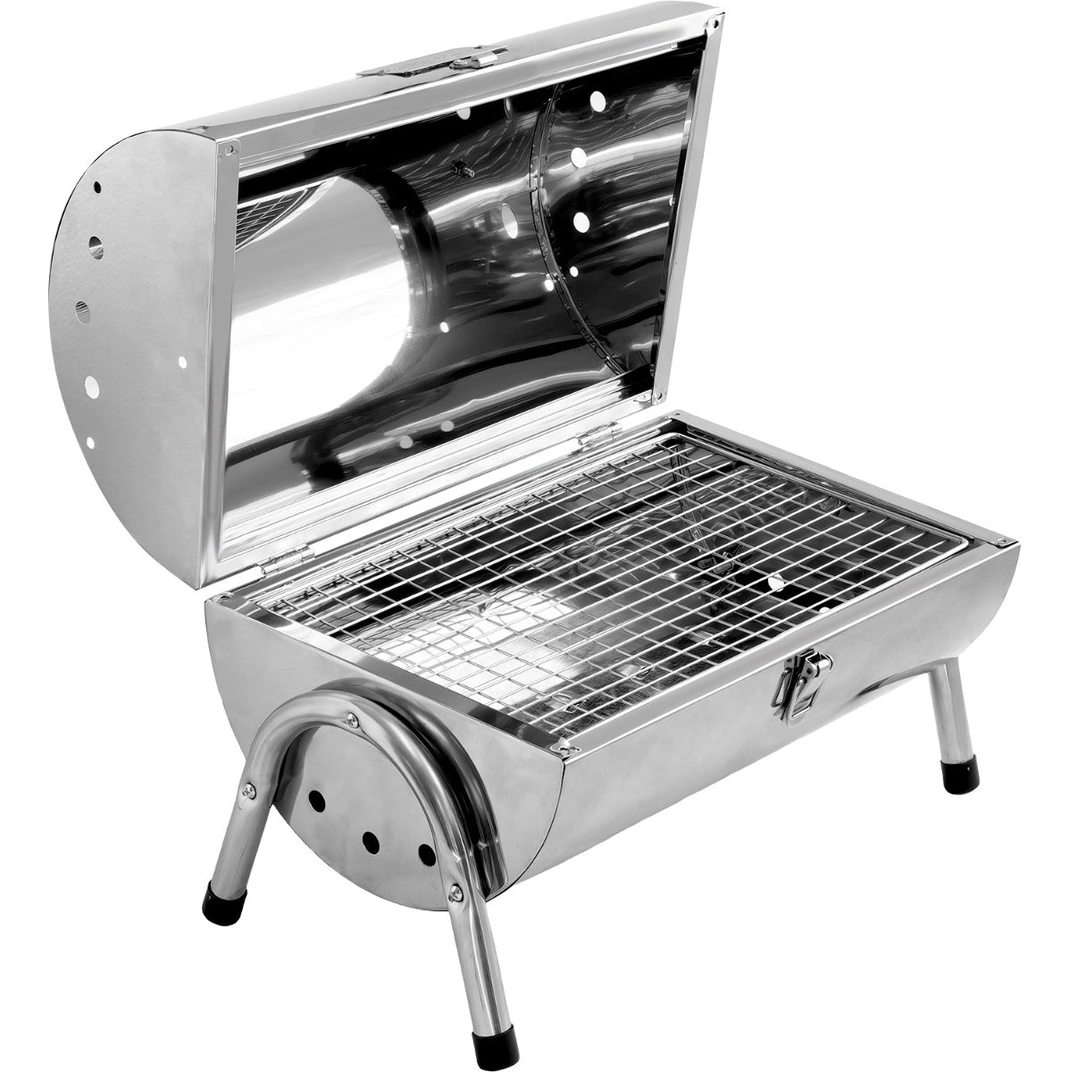 Asador Carbon Portatil Tipo Barril Cromado 2 Parrillas 42x35 Color Cromo