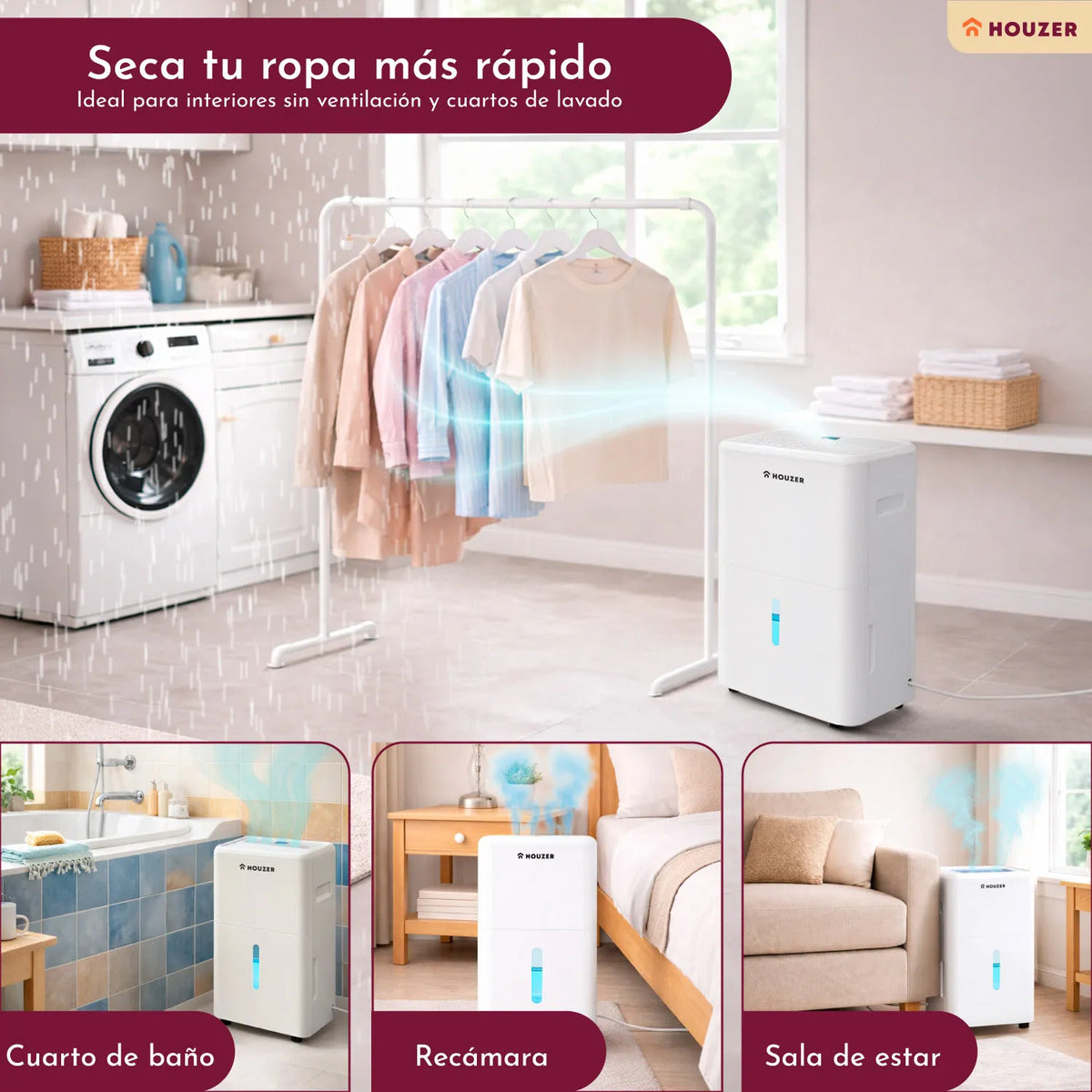 Deshumidificador Inteligente 20l/dia Secado Ropa 200m2 Timer Blanco
