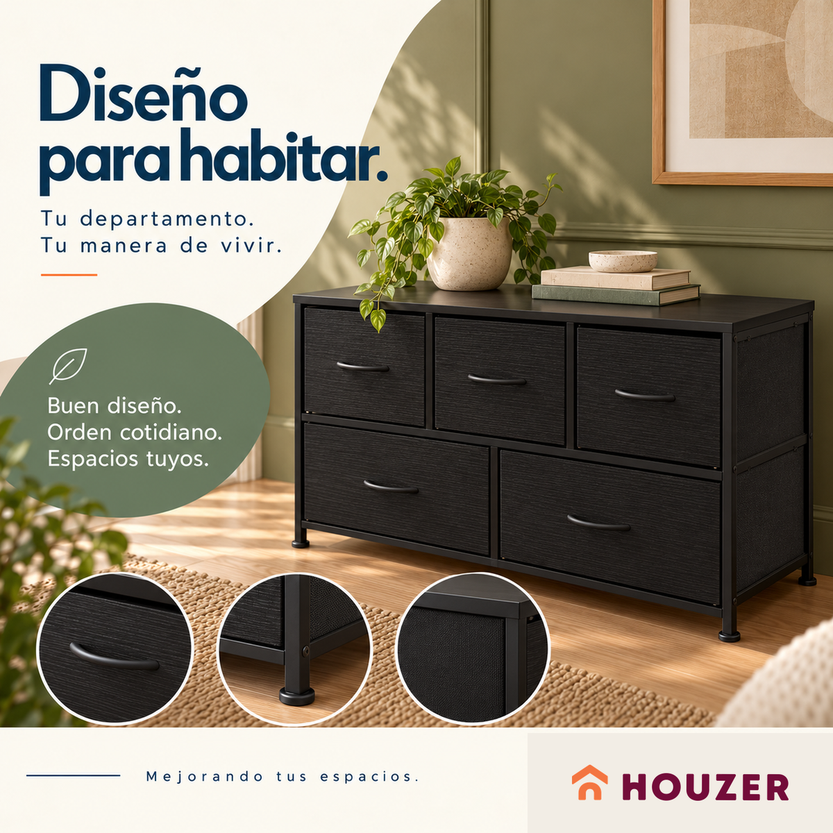Comoda Cajonera Horizontal 5 Cajones Organizador Acero Volcano