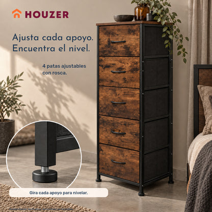 Comoda Cajonera Vertical 5 Cajones Acero Repisa Organizador Country